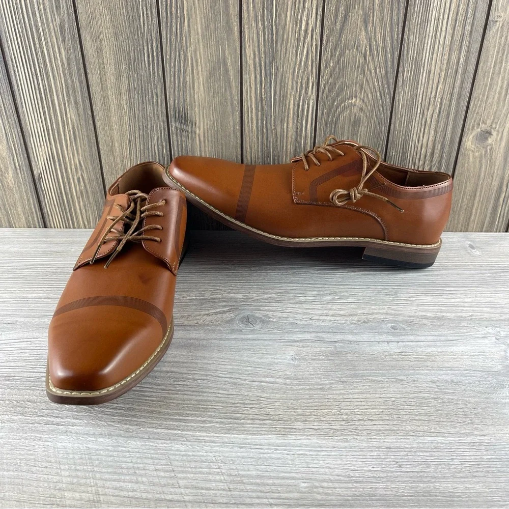 Nine West Kalani Dress Shoes Men's Cognac Leather Formal Oxford Lace Up size: 10
